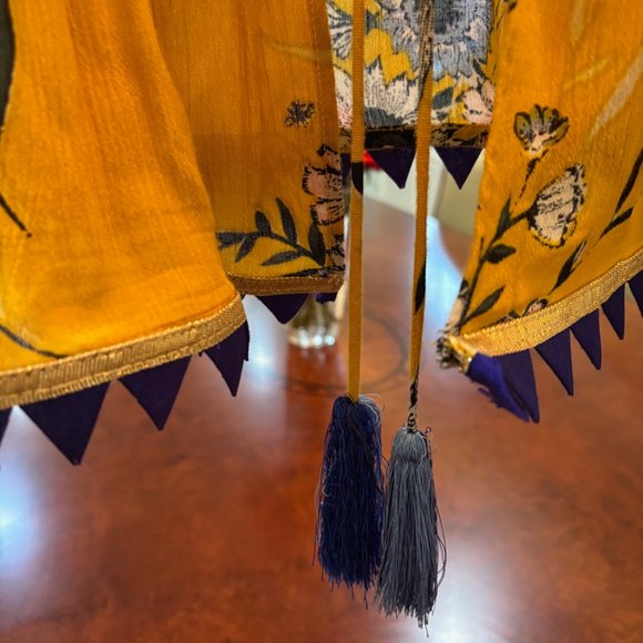 A & B Yellow, blue and gold floral "boho chic" open bell sleeve cardigan - Picture 5 of 9